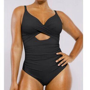 Shapellx Smart Sculpt Ribbed Cutout-Front Shaping Swimsuit- XL